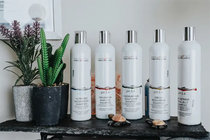 A full range of professional shampoos designed for scalp health and hair care, available at Simone Trichology